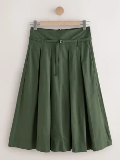 Next Pleated Midi Skirt Khaki Green Sale