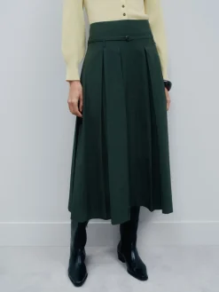 Next Pleated Midi Skirt Khaki Green Sale