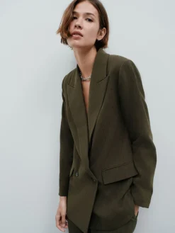 Next Khaki Green Relaxed Crosshatch Blazer
