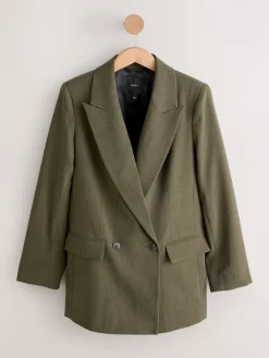 Next Khaki Green Relaxed Crosshatch Blazer