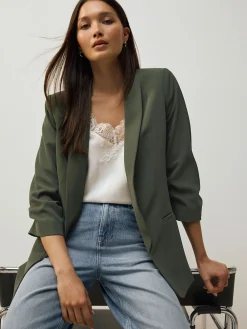 Next Khaki Green Relaxed Ruched Sleeve Blazer Discount