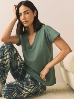 Next Short Sleeve Pyjamas Khaki Green Clearance