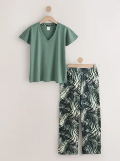 Next Short Sleeve Pyjamas Khaki Green Clearance