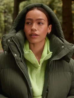 Next Shower Resistant Longline Padded Coat Khaki Green Online