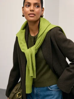 Next Khaki Green Slim Supersoft Crew Neck Cardigan with Wool Best