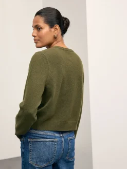 Next Khaki Green Slim Supersoft Crew Neck Cardigan with Wool Best