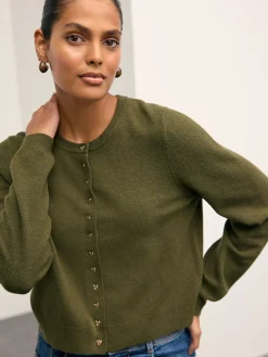Next Khaki Green Slim Supersoft Crew Neck Cardigan with Wool Best