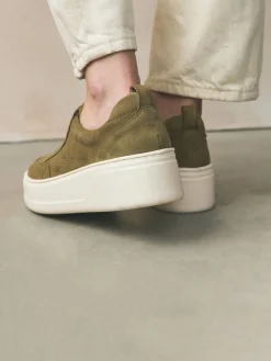 Next Slip On Signature Leather Chunky Wedge Platform Trainers Khaki Green Best
