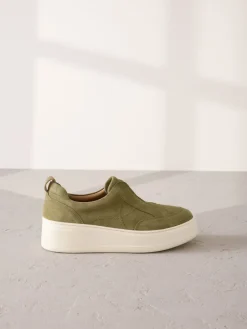 Next Slip On Signature Leather Chunky Wedge Platform Trainers Khaki Green Best