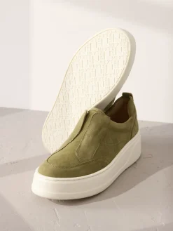 Next Slip On Signature Leather Chunky Wedge Platform Trainers Khaki Green Best