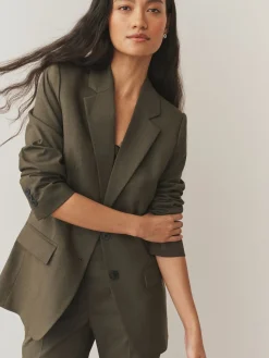 Next Khaki Green Tailored Single Breasted Blazer With Wool New