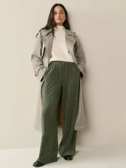 Next Khaki Green Wide Leg Soft Cord Trousers Clearance