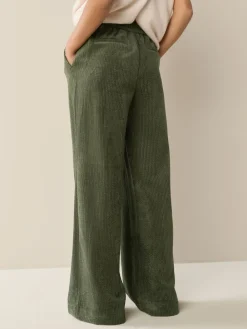 Next Khaki Green Wide Leg Soft Cord Trousers Clearance