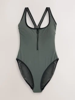 Next Zipped Shaping Tummy Control Swimsuit Khaki Green Best