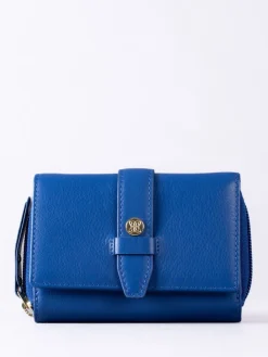 Lakeland Leather Blue Light Medium Icon Stud Tab Purse Discount