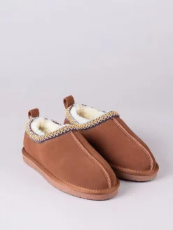 Lakeland Leather Brown Ladies Sheepskin Embroidered Clog Slippers Hot