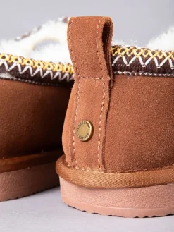 Lakeland Leather Brown Ladies Sheepskin Embroidered Clog Slippers Hot