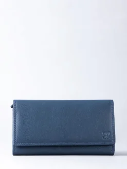 Lakeland Leather Dark Blue Large Flapover Purse Best