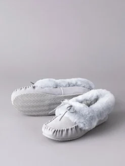 Lakeland Leather Ladies Sheepskin Moccasin Slippers Light Grey Discount