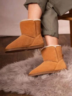 Lakeland Leather Tan Brown Ladies Sheepskin Boots Slippers New