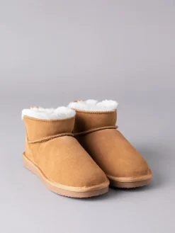 Lakeland Leather Tan Brown Ladies Sheepskin Mini Boot Slippers