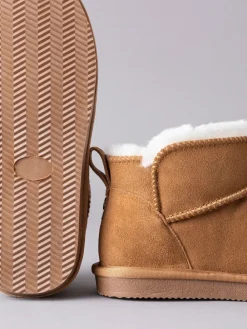 Lakeland Leather Tan Brown Ladies Sheepskin Mini Boot Slippers