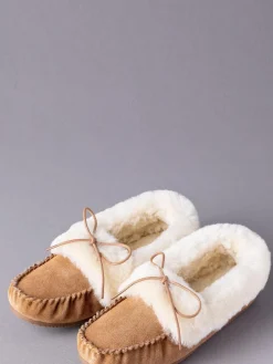 Lakeland Leather Ladies Sheepskin Moccasin Slippers Tan Brown Discount