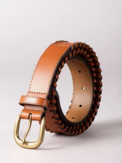 Lakeland Leather Wray Whip Stitch Leather Belt Tan Sale