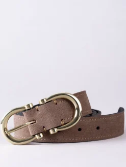Lakeland Leather Bowness Dual Buckle Suede Belt Taupe Discount
