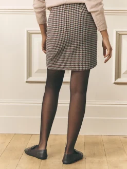Laura Ashley Dogtooth Check Mini Skirt with Wool Brown Online