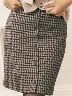 Laura Ashley Dogtooth Check Mini Skirt with Wool Brown Online