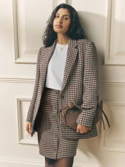 Laura Ashley Heritage Dogtooth Check Blazer with Wool Brown
