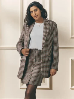 Laura Ashley Heritage Dogtooth Check Blazer with Wool Brown
