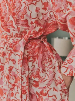 Laura Ashley Pink Peony Cotton Scalloped Woven Robe New