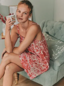 Laura Ashley Pink Peony Cotton Scalloped Slip Nightie New