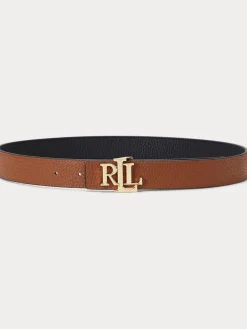 Lauren Ralph Lauren Black/Lauren Tan 2.5cm Logo Reversible Pebbled Leather Belt Online