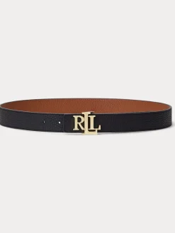 Lauren Ralph Lauren Black/Lauren Tan 2.5cm Logo Reversible Pebbled Leather Belt Online