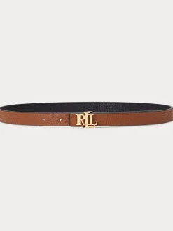 Lauren Ralph Lauren 1.9cm Skinny Logo Reversible Pebbled Leather Belt Black/Lauren Tan Outlet