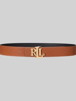 Lauren Ralph Lauren Black/Lauren Tan Wide Logo Reversible Pebbled Leather Belt Clearance