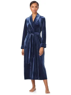 Lauren Ralph Lauren Blue Velvet Long Sleeve Shawl Collar Robe Best