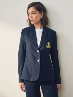 Lauren Ralph Lauren Lauren Navy Anfisa Bullion Jacquard Blazer Hot
