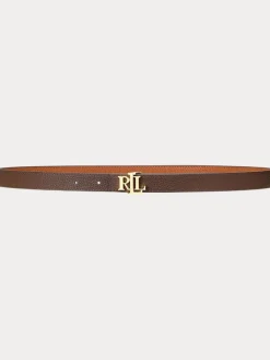 Lauren Ralph Lauren 1.9cm Skinny Logo Reversible Pebbled Leather Belt Lauren Tan/Dark Brown Hot