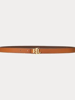 Lauren Ralph Lauren 1.9cm Skinny Logo Reversible Pebbled Leather Belt Lauren Tan/Dark Brown Hot