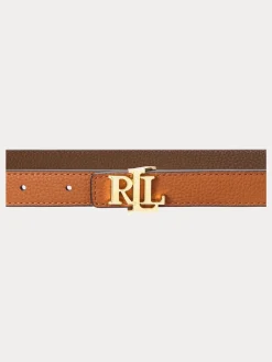 Lauren Ralph Lauren 1.9cm Skinny Logo Reversible Pebbled Leather Belt Lauren Tan/Dark Brown Hot