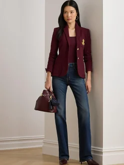 Lauren Ralph Lauren Anfisa Crest Logo Blazer Jacket Red Sale