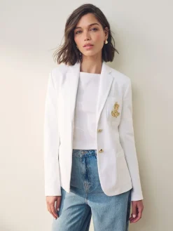 Lauren Ralph Lauren White Anfisa Bullion Jacquard Blazer Outlet