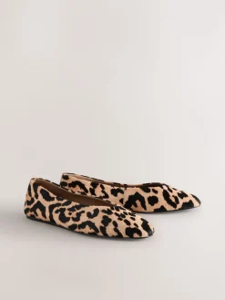 Next Leopard Extra Wide Fit Leather Round Toe Ballerinas New