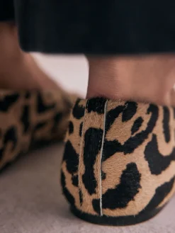 Next Leopard Extra Wide Fit Leather Round Toe Ballerinas New