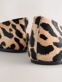 Next Leopard Extra Wide Fit Leather Round Toe Ballerinas New