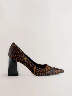 Next Leather Block Court Heels Leopard Sale